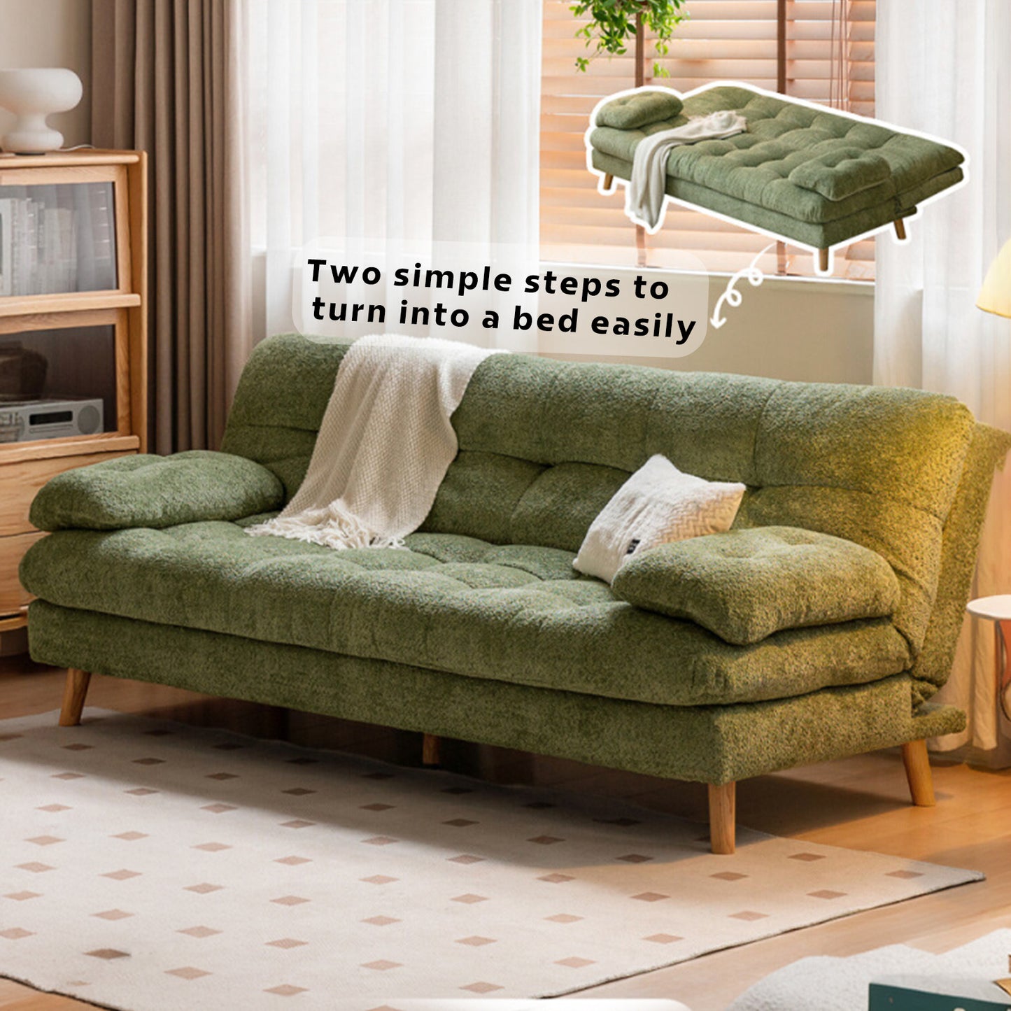 Convertible Fabric Sofa Bed - Space-Saving Foldable Design for Small Spaces