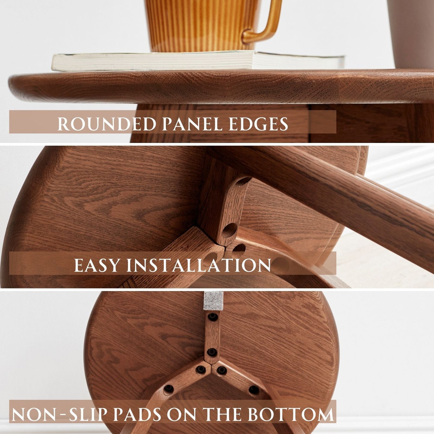 100% Solid Wood Side Table Round, End Table (Natural / Walnut)