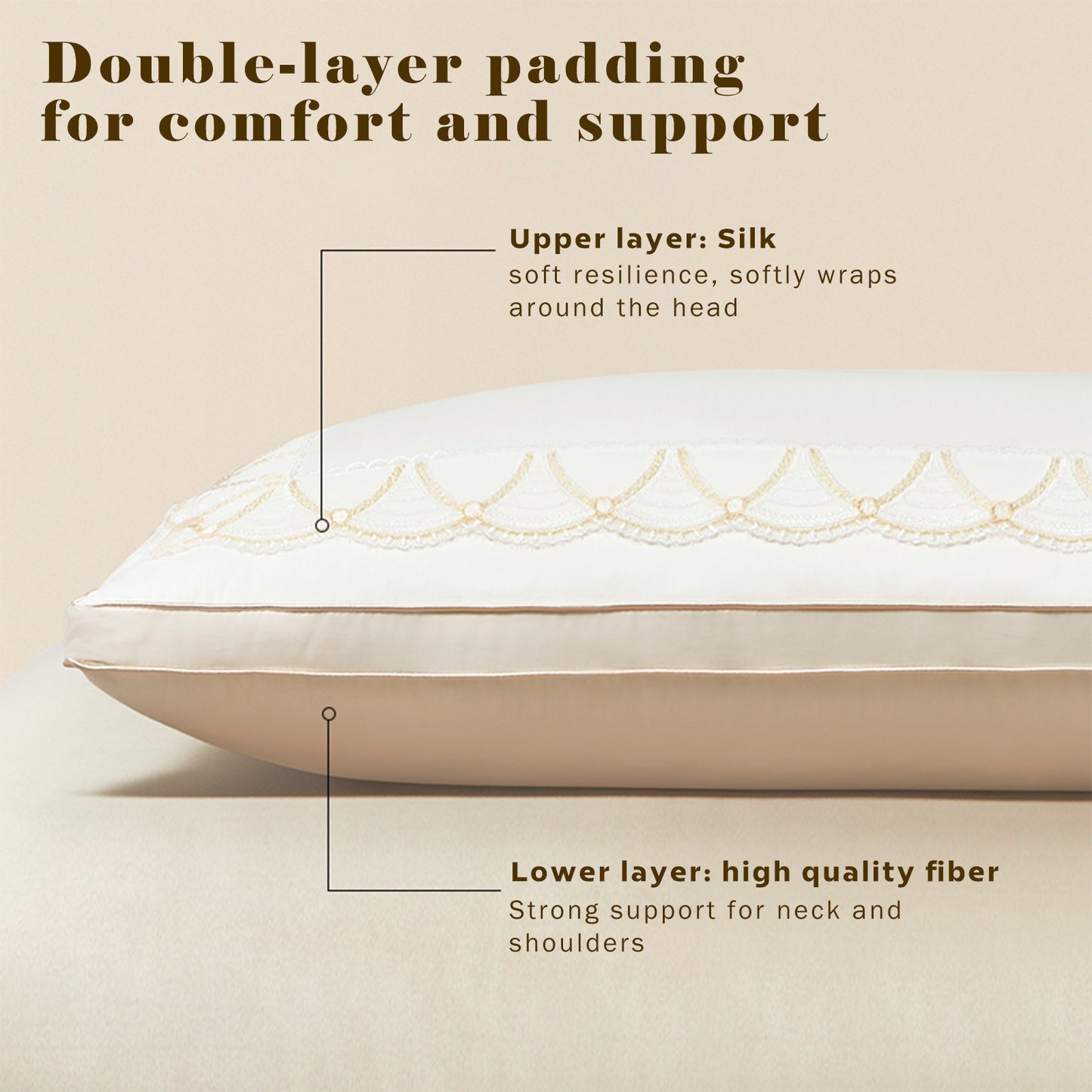High-Quality Silk Pillow Insert for Single Use - Soft, Breathable, and Comfortable, 80S Cotton Satin Fabric with Double Layer Filling