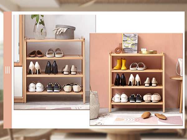 100% Solid Wood Shoe Rack 4-Tier, Closet Shoe Storage (Natural)