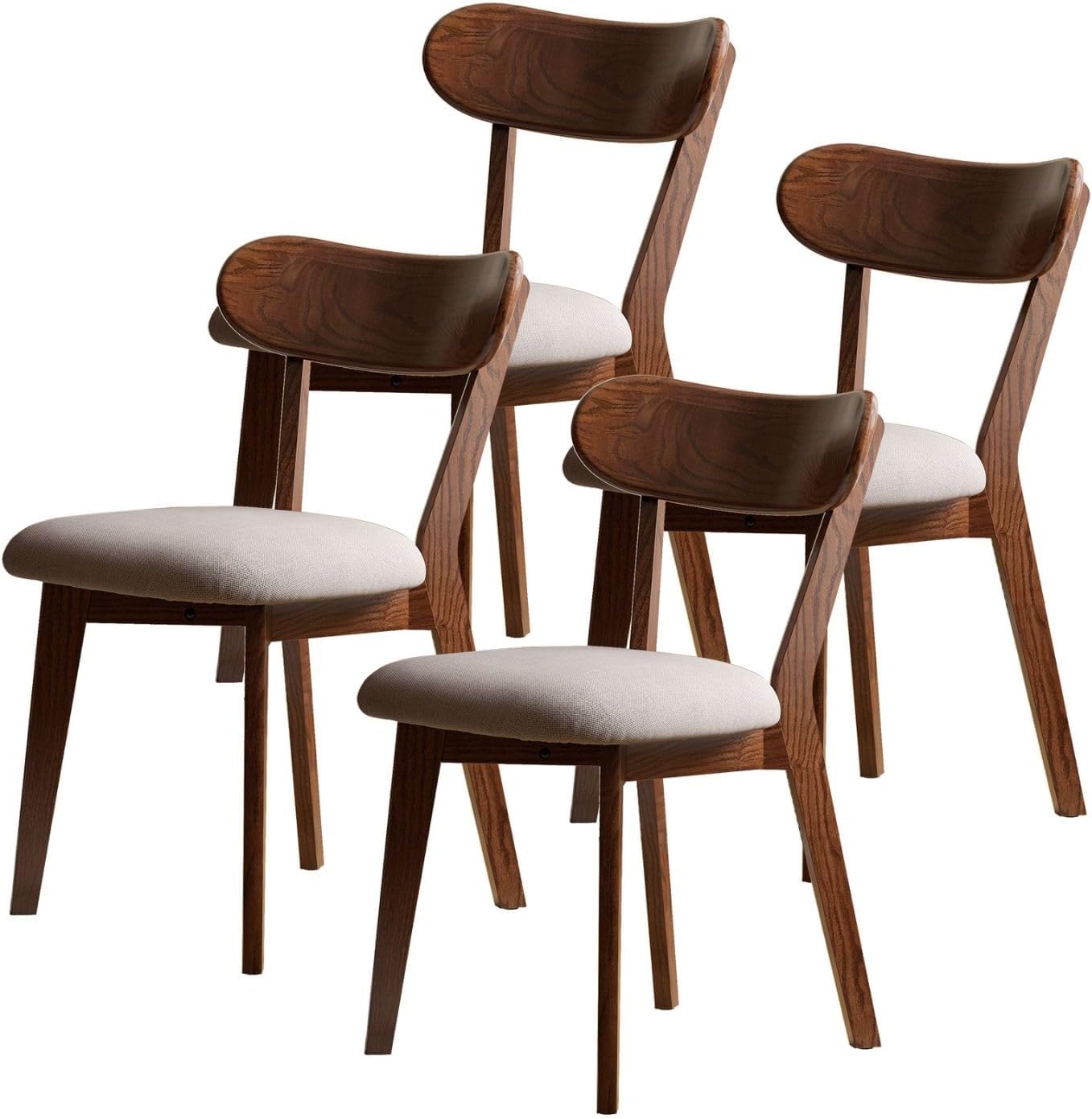 100%Oak Wood Upholstered Dining Chairs,  Oak Wood Kitchen Chairs with Wide Rounded Backrest