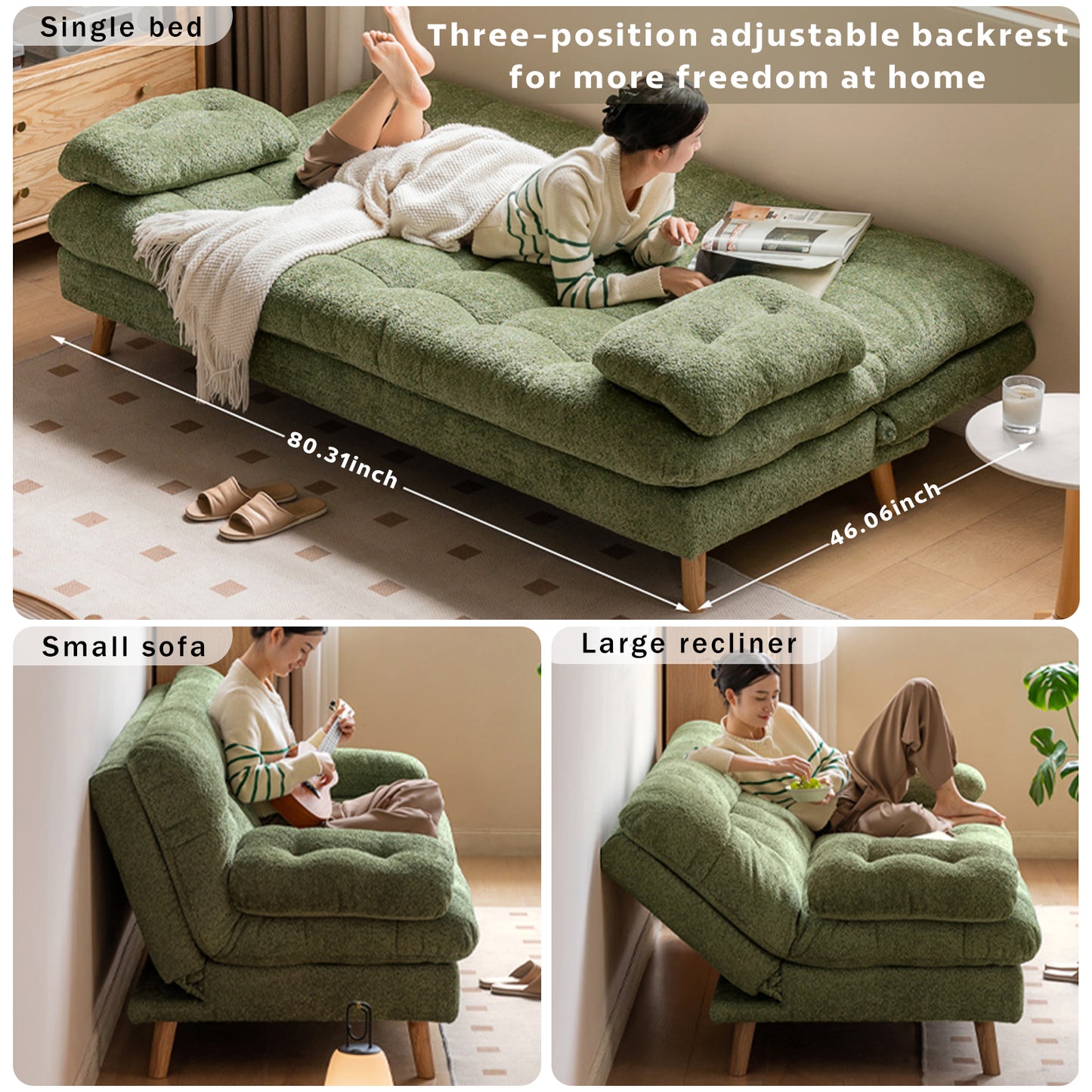 Convertible Fabric Sofa Bed - Space-Saving Foldable Design for Small Spaces