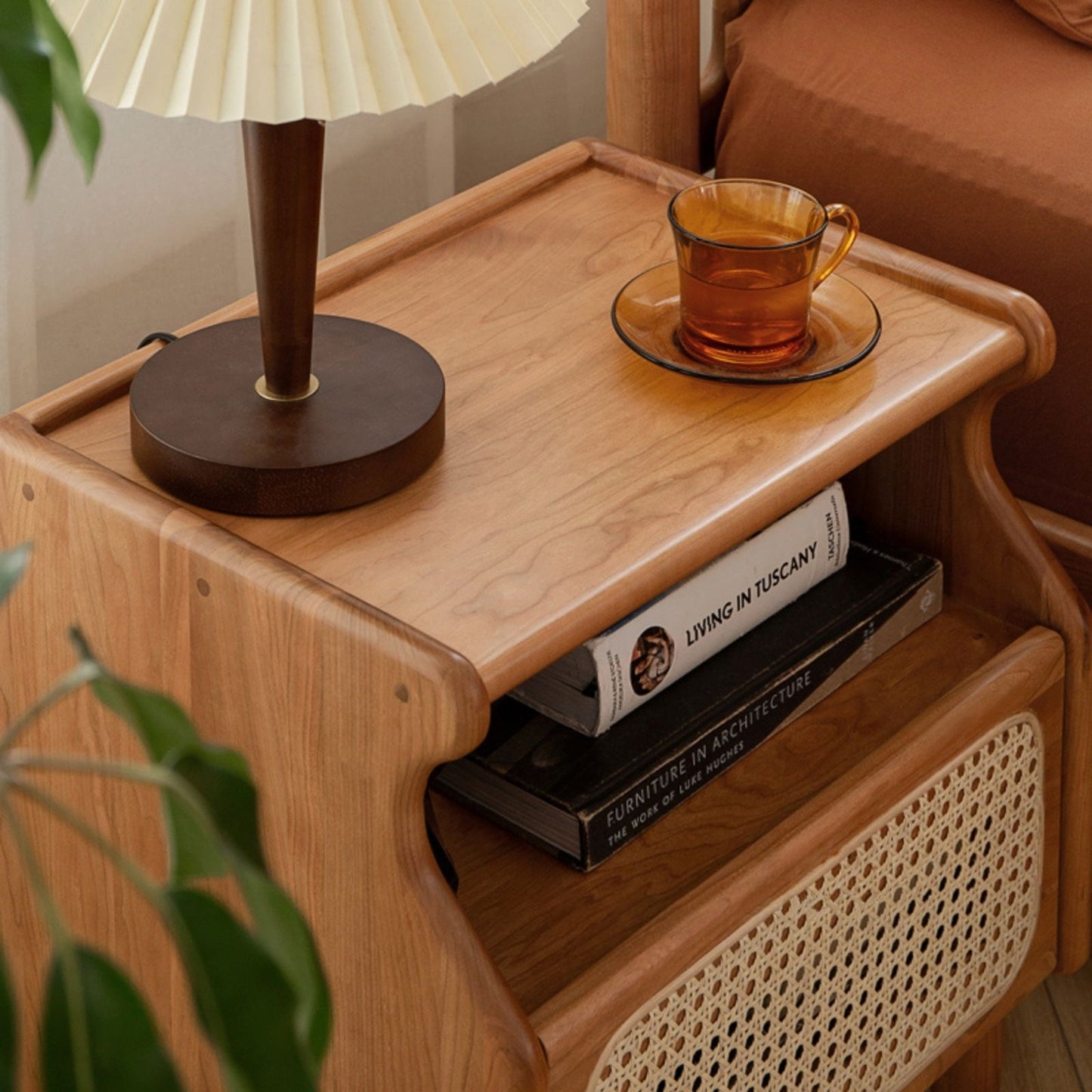 100% Solid Wood Modern Rattan Nightstand (Natural)