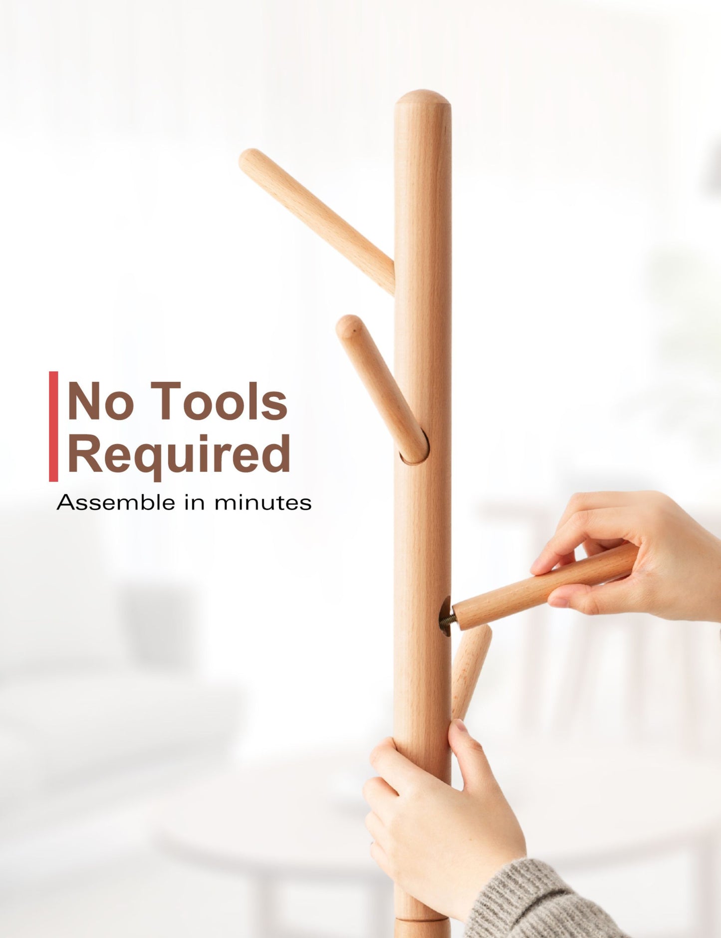100% Solid Beech Wood Coat Rack Natural Wood Color (67"x15")