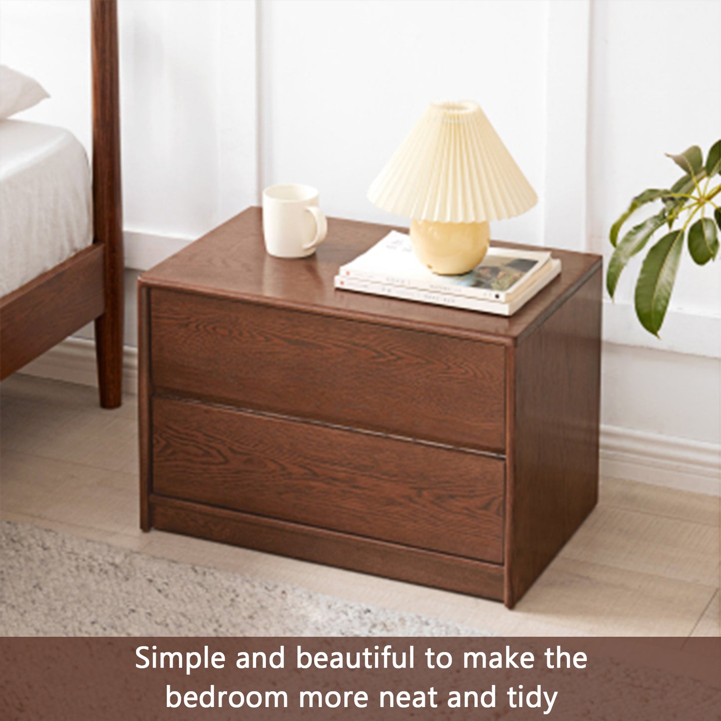 100% Solid Oak Wood Nightstand (Walnut)