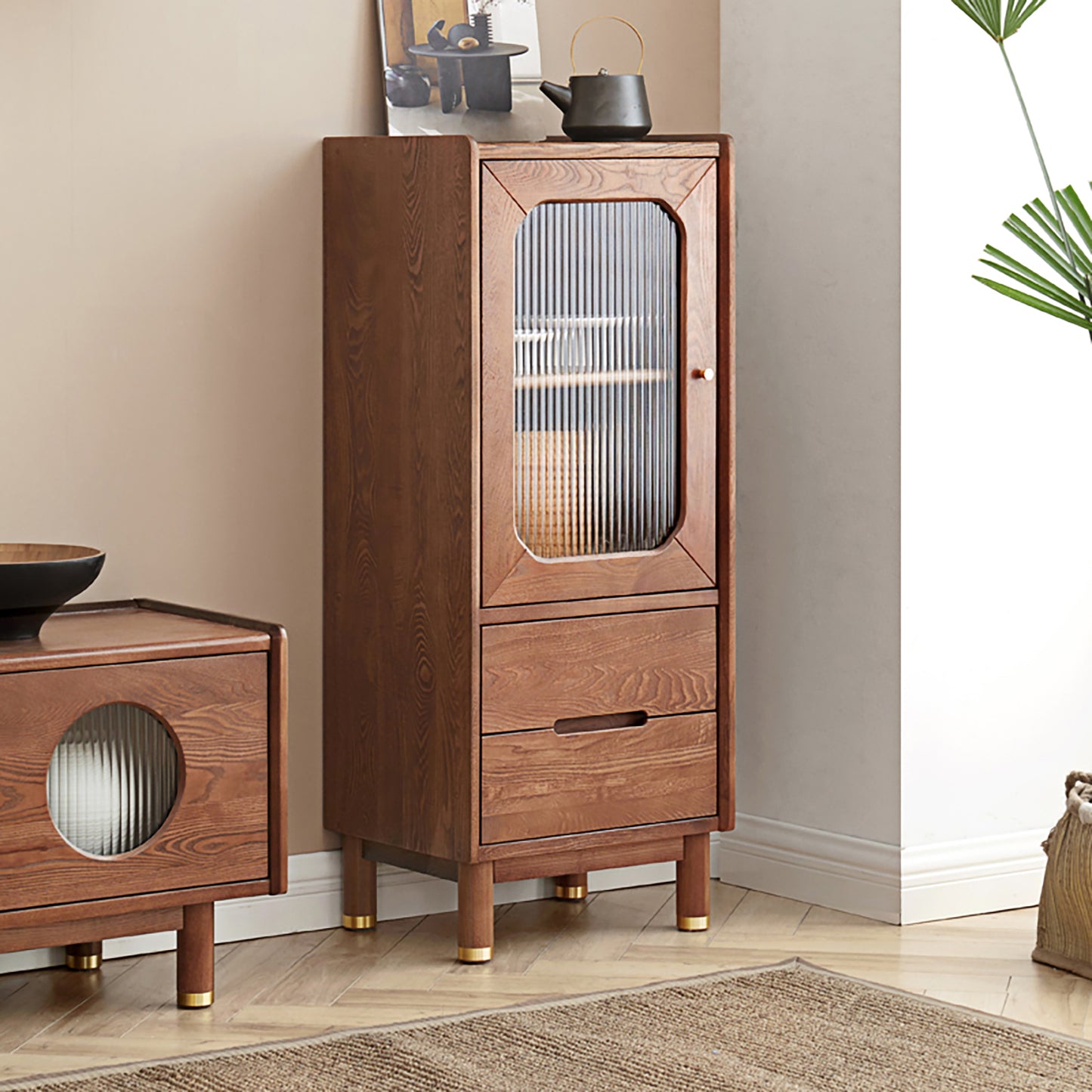100% Solid Wood Side Cabinet, Storage Cabinet (Walnut)