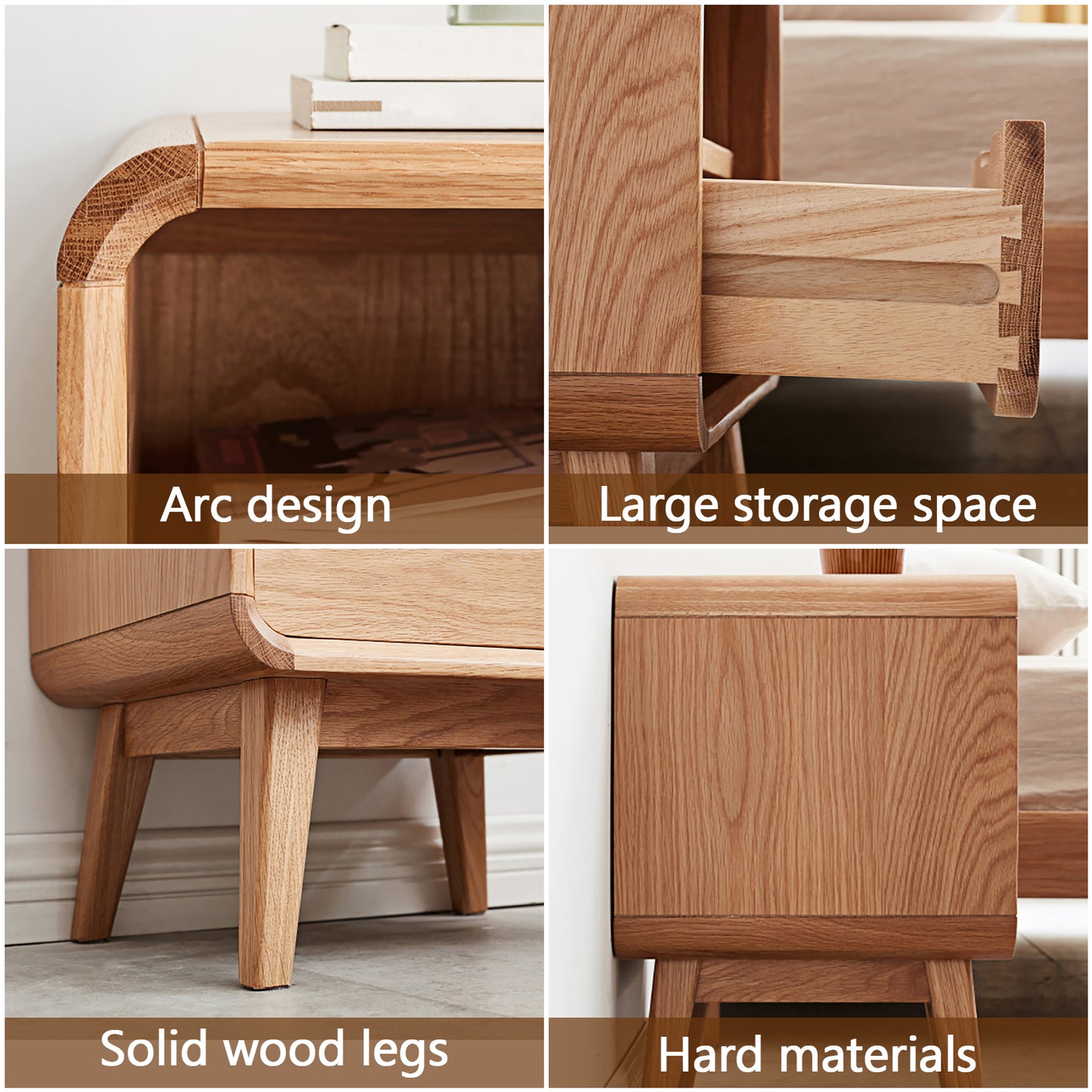 100% Wood Nightstand Bed Side Table with Drawers (Natural)