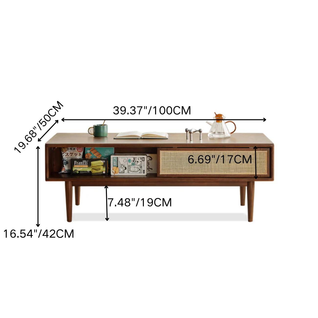 100% Solid Rubber Wood Modern Classic Solid Wood Coffee Table with Open Storage Shelf (Natural)