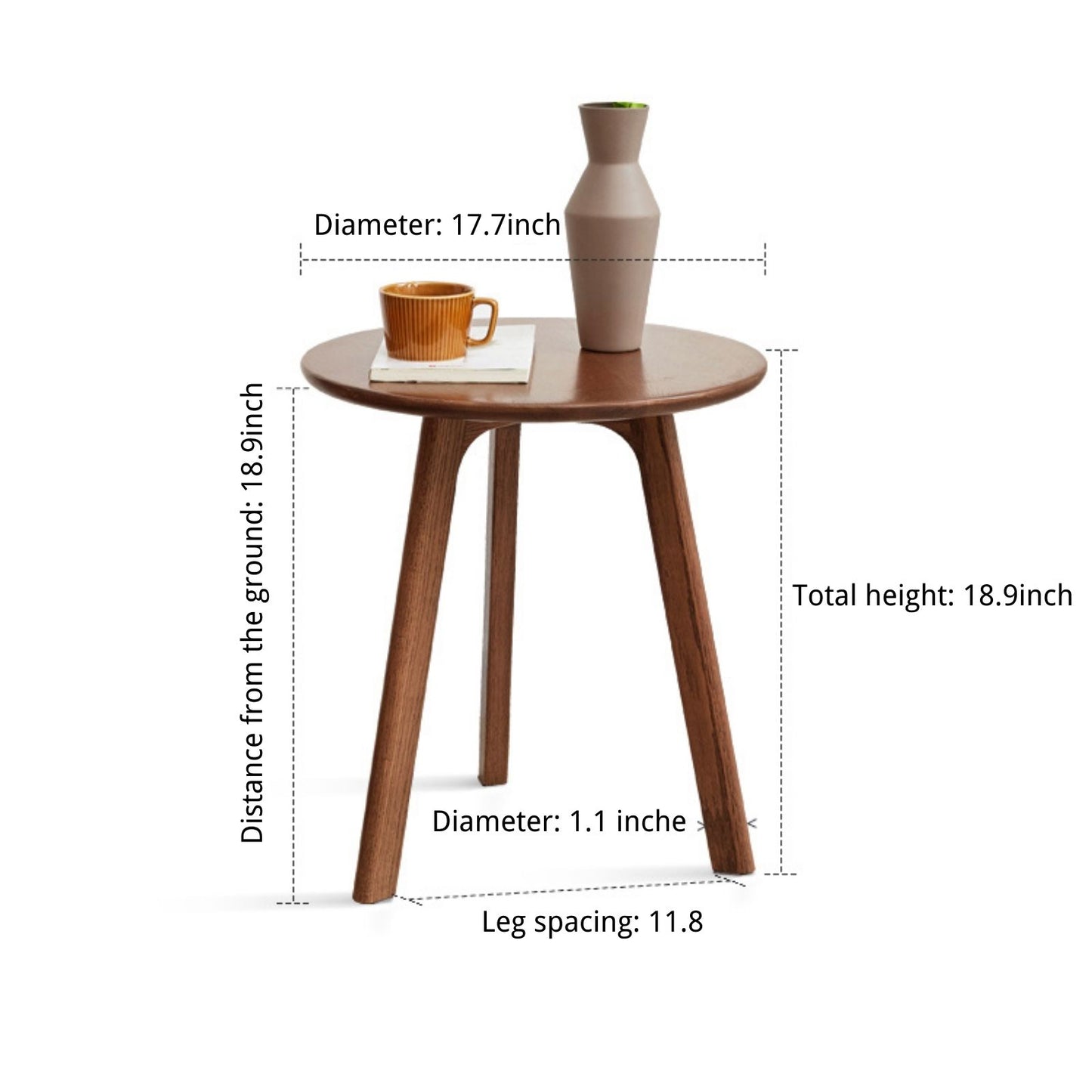100% Solid Wood Side Table Round, End Table (Natural / Walnut)
