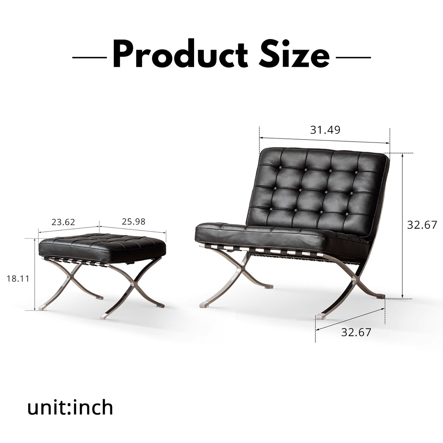 Barcelona-Style Leather Lounge Chair - Bauhaus-Inspired Design with Full-Grain Hide & Steel Frame