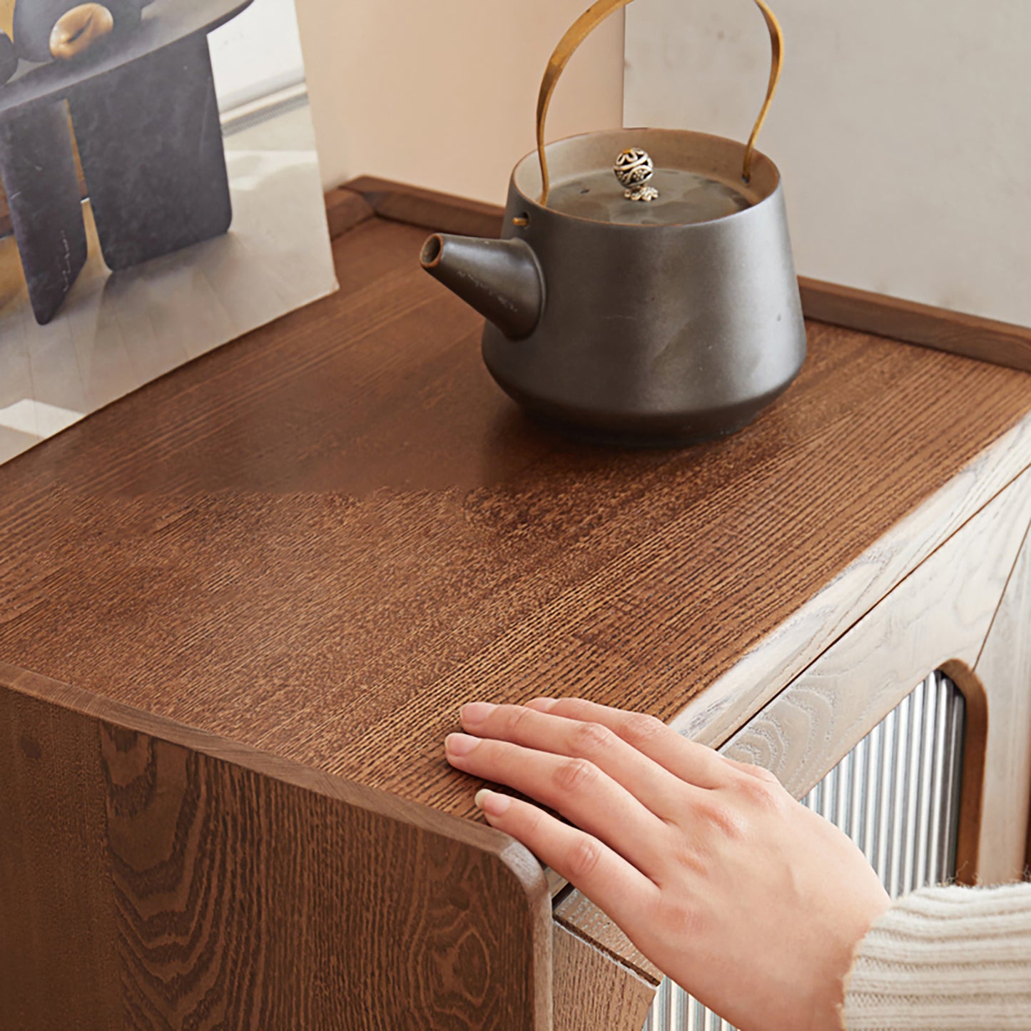 100% Solid Wood Side Cabinet, Storage Cabinet (Walnut)