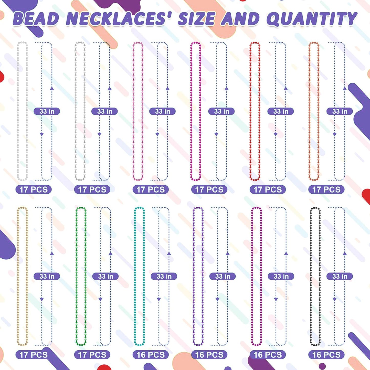ifenjoy Mardi Gras Beads, 33" Bead Costume Bulk, Parade Throw Accessories for Independence Day Festival Parade Throw Accessories Birthday Celebrations Decor