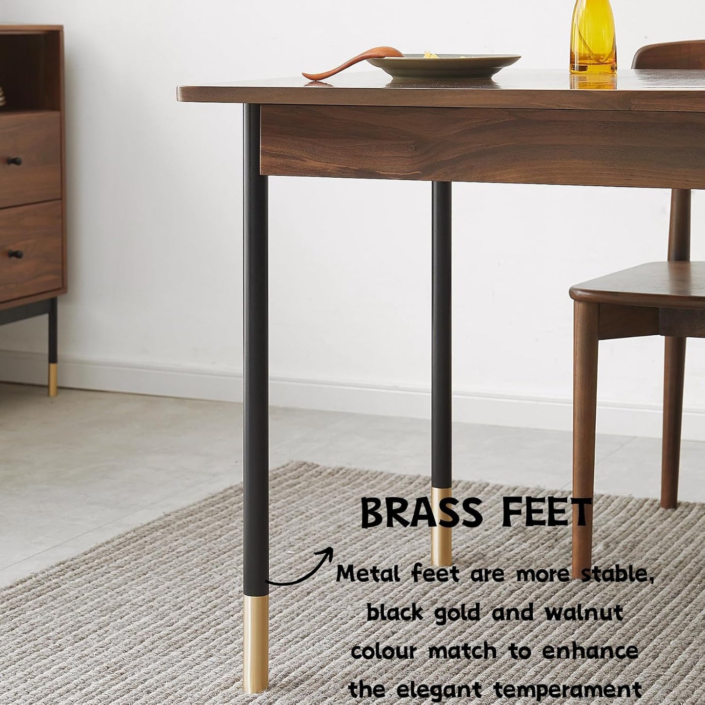 100% Solid Wood Square Dining Table Seats 6 Black Legs (Walnut)