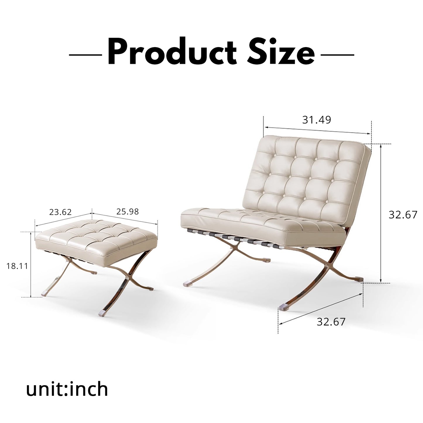 Barcelona-Style Leather Lounge Chair - Bauhaus-Inspired Design with Full-Grain Hide & Steel Frame