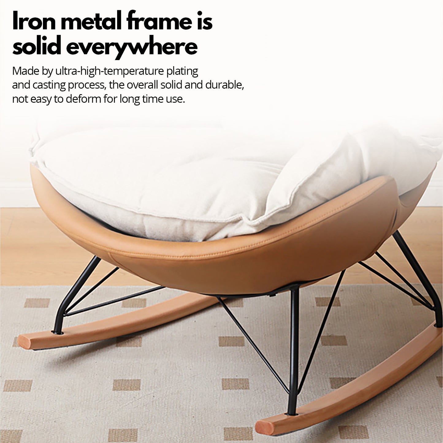 Genji Wood Fabric Eggshell Chair - Single Recliner Lounge Chair, Rocking Chair for Adults, Lazy Sofa for Balcony & Home Use