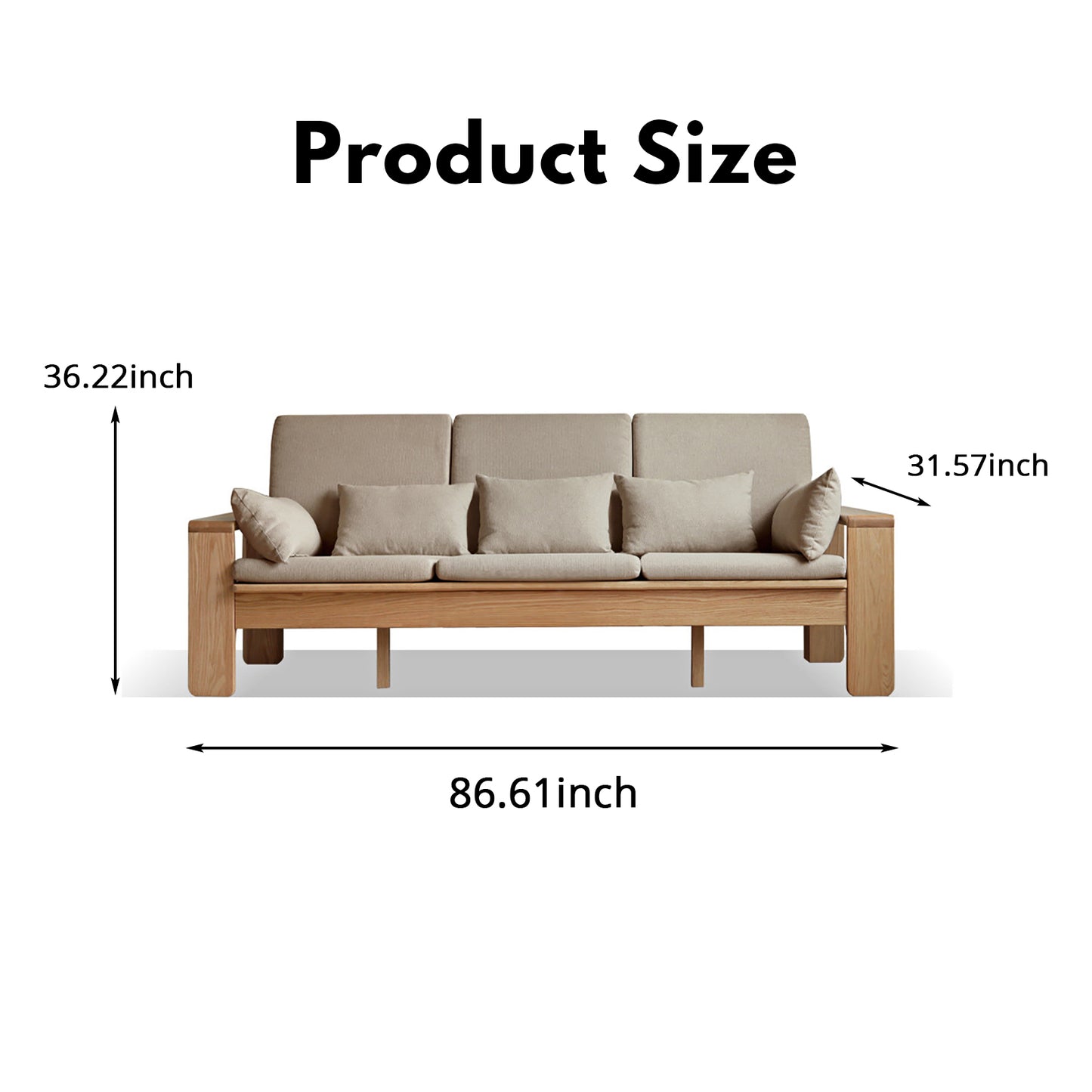 Modern Minimalist Solid Wood Sofa – Nordic Style, 4-Season Dual Use, Removable Fabric, with Oak Frame and Mortise & Tenon Joinery