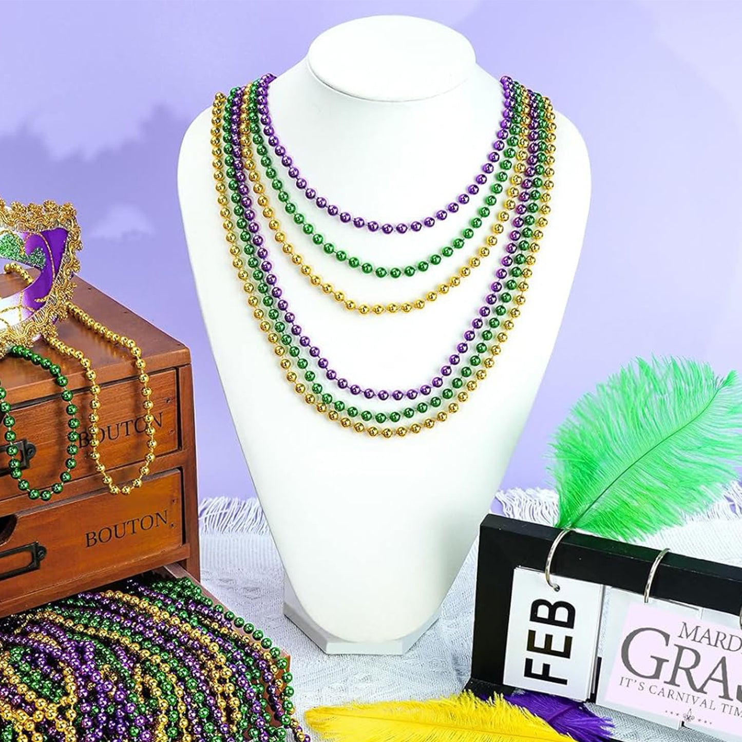 ifenjoy Mardi Gras Beads, 33" Bead Costume Bulk, Parade Throw Accessories for Independence Day Festival Parade Throw Accessories Birthday Celebrations Decor