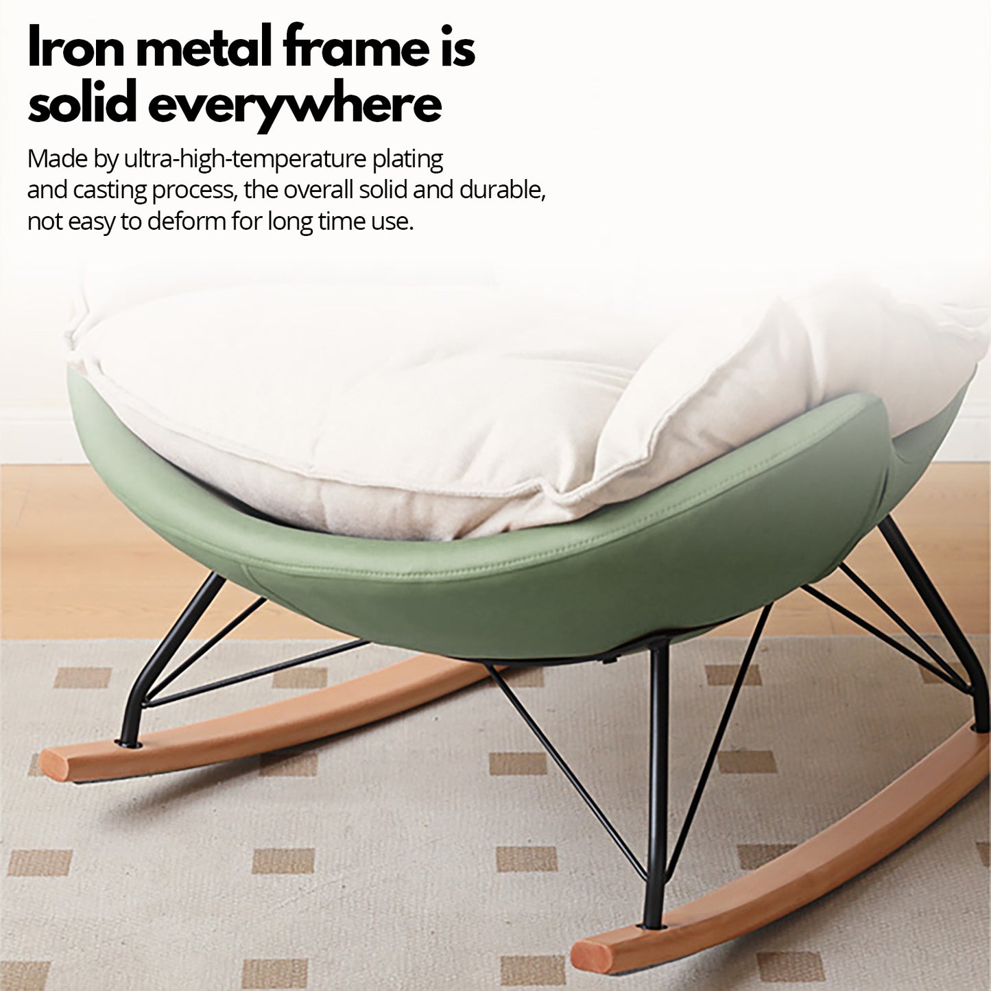 Genji Wood Fabric Eggshell Chair - Single Recliner Lounge Chair, Rocking Chair for Adults, Lazy Sofa for Balcony & Home Use