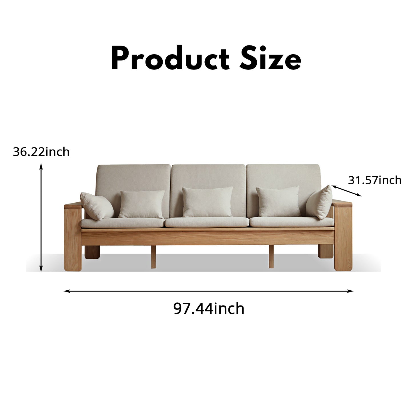 Modern Minimalist Solid Wood Sofa – Nordic Style, 4-Season Dual Use, Removable Fabric, with Oak Frame and Mortise & Tenon Joinery