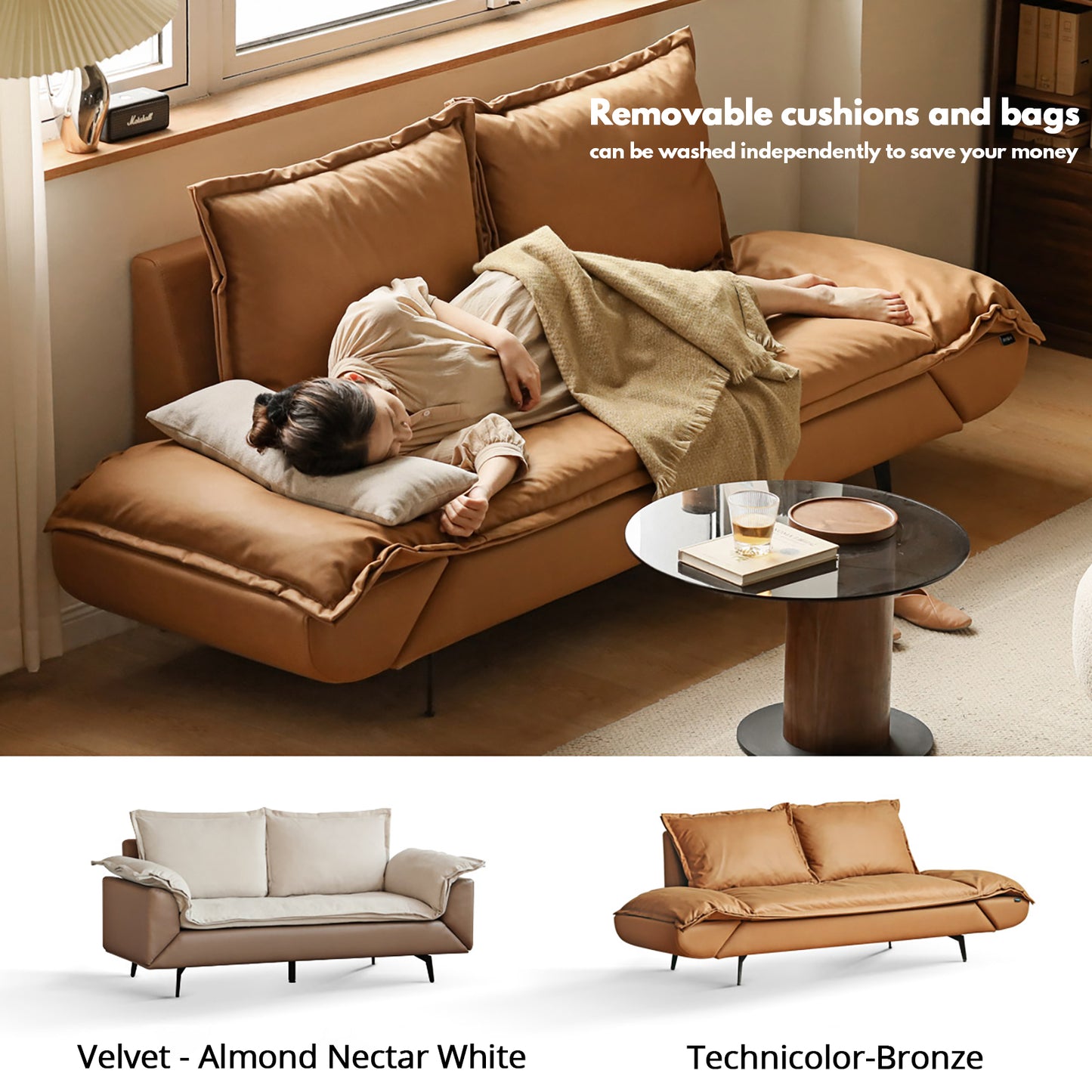 Modern Convertible Down Sofa - 180° Rotatable Design with Hypoallergenic Fabric & Solid Wood Frame
