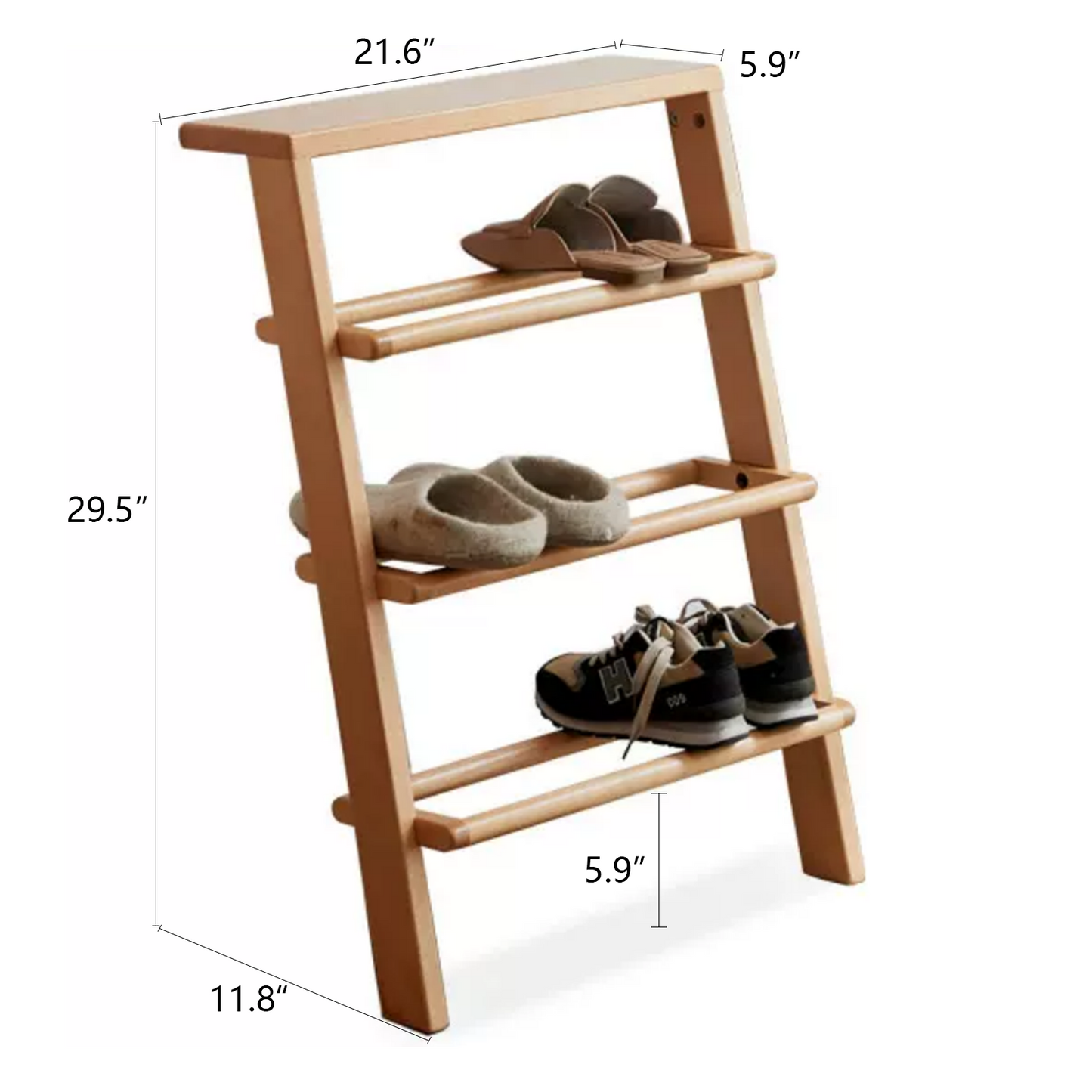 100% Solid Wood Ladder Shape Shoe Rack (Natural)