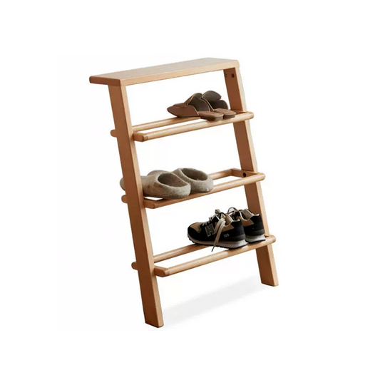 100% Solid Wood Ladder Shape Shoe Rack (Natural)