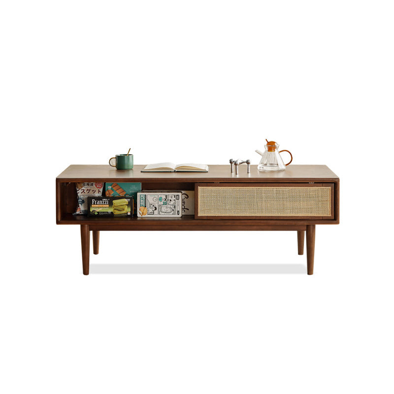 100% Solid Rubber Wood Modern Classic Solid Wood Coffee Table with Open Storage Shelf (Natural)