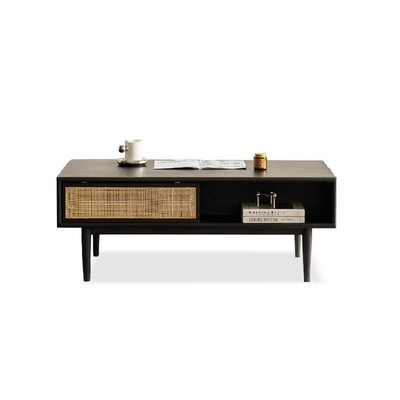 100% Solid Rubber Wood Modern Classic Solid Wood Coffee Table with Open Storage Shelf (Walnut)