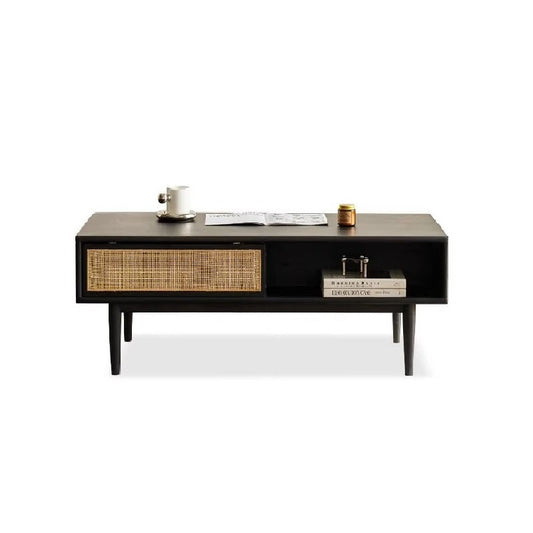 100% Solid Rubber Wood Modern Classic Solid Wood Coffee Table with Open Storage Shelf (Walnut)